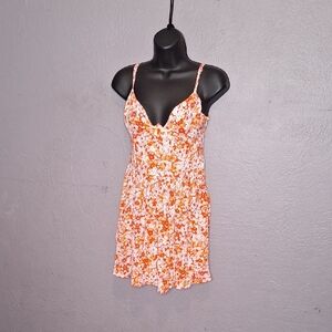 Vibrant Floral Mini Dress in Orange and White